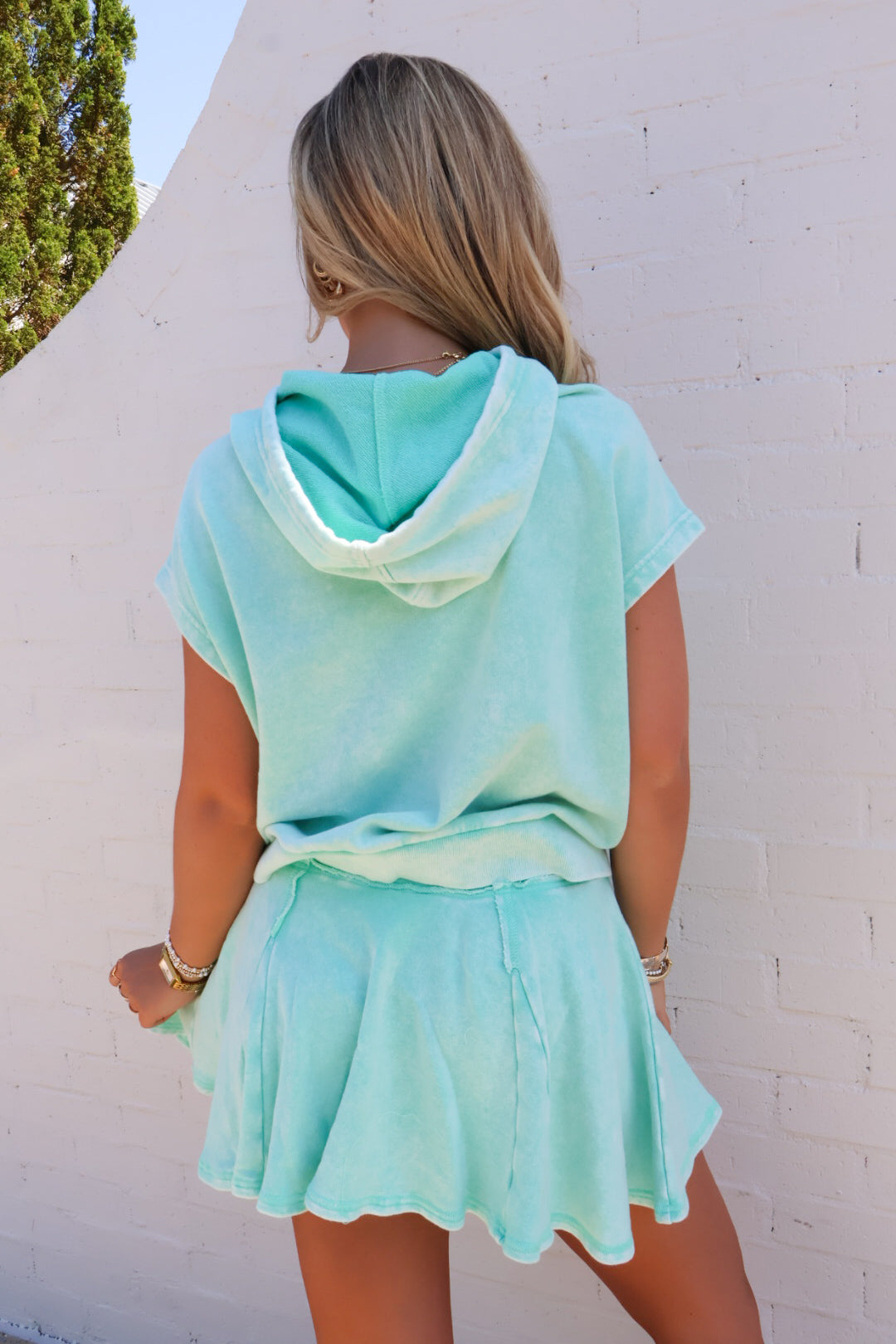 Washed Terry Top and Skort Set - Mint