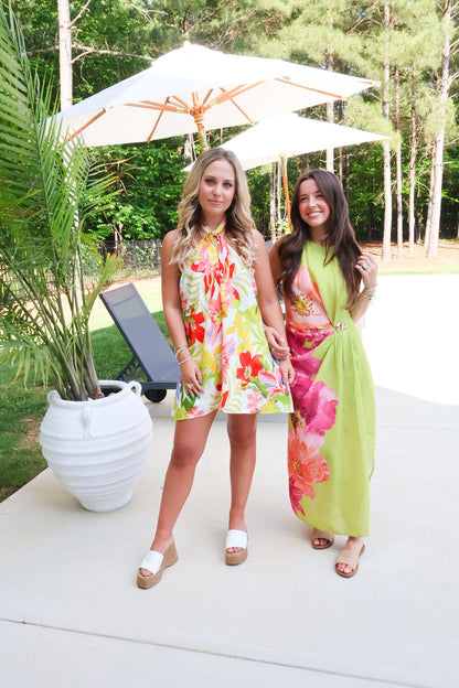 Tropical Floral Halter Mini Dress