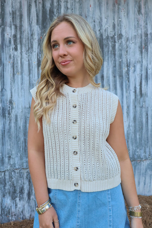 Cream Crochet Button Front Vest