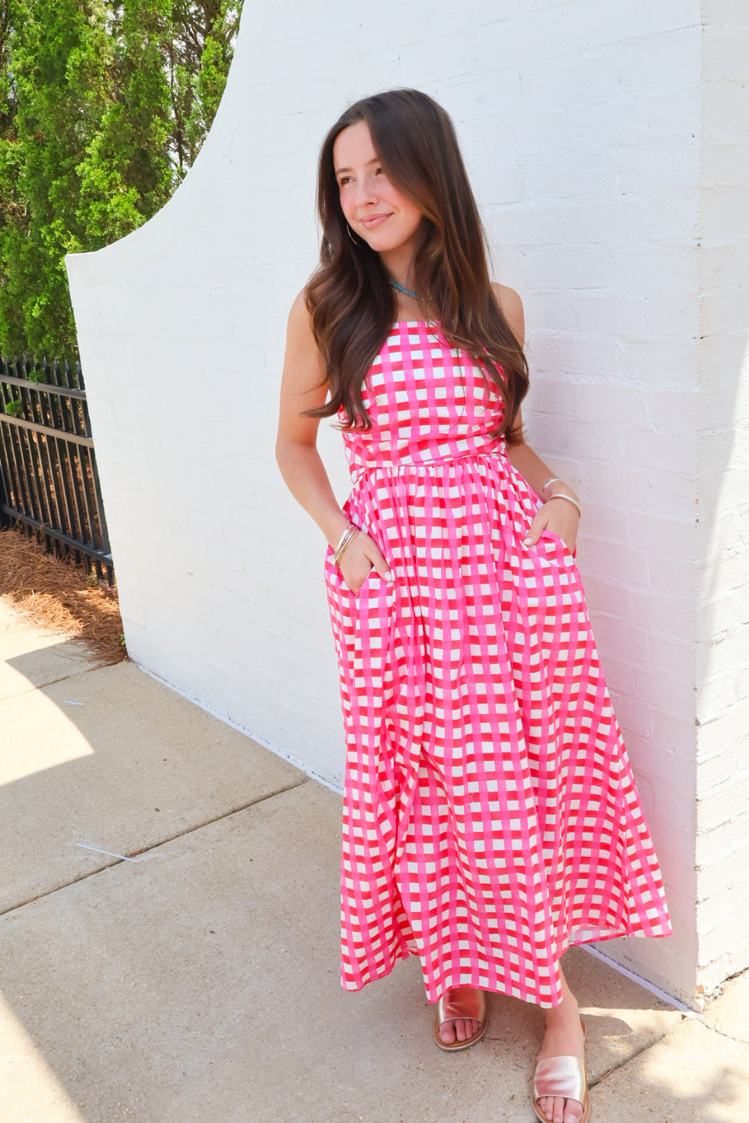 Checkered Midi Dress - Pink