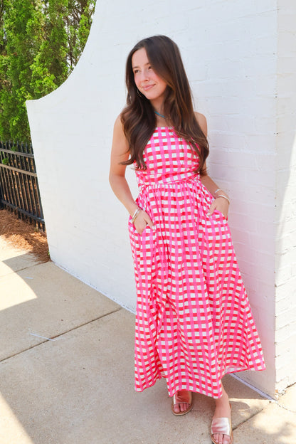 Checkered Midi Dress - Pink