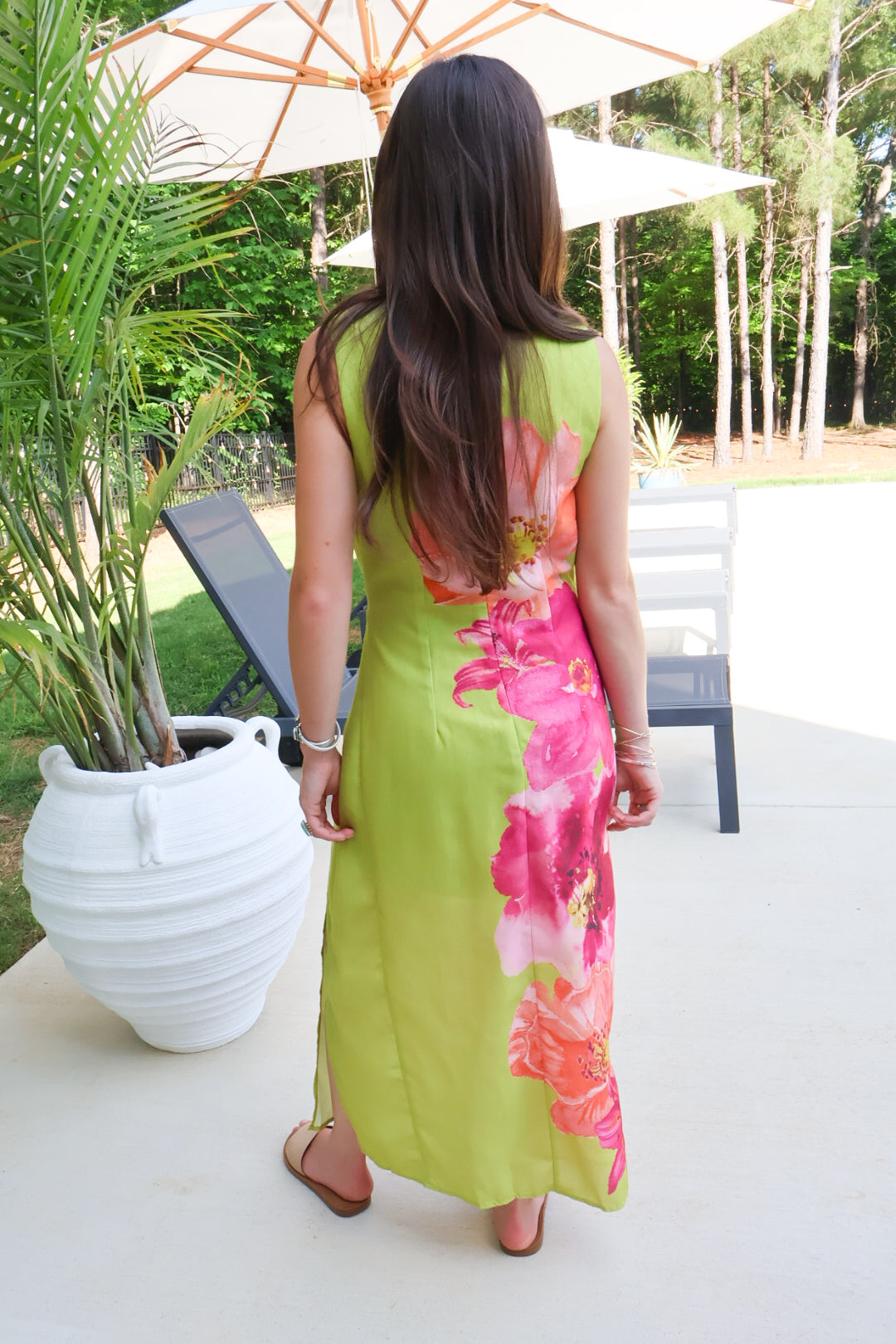 Chartreuse Floral Print Maxi Dress