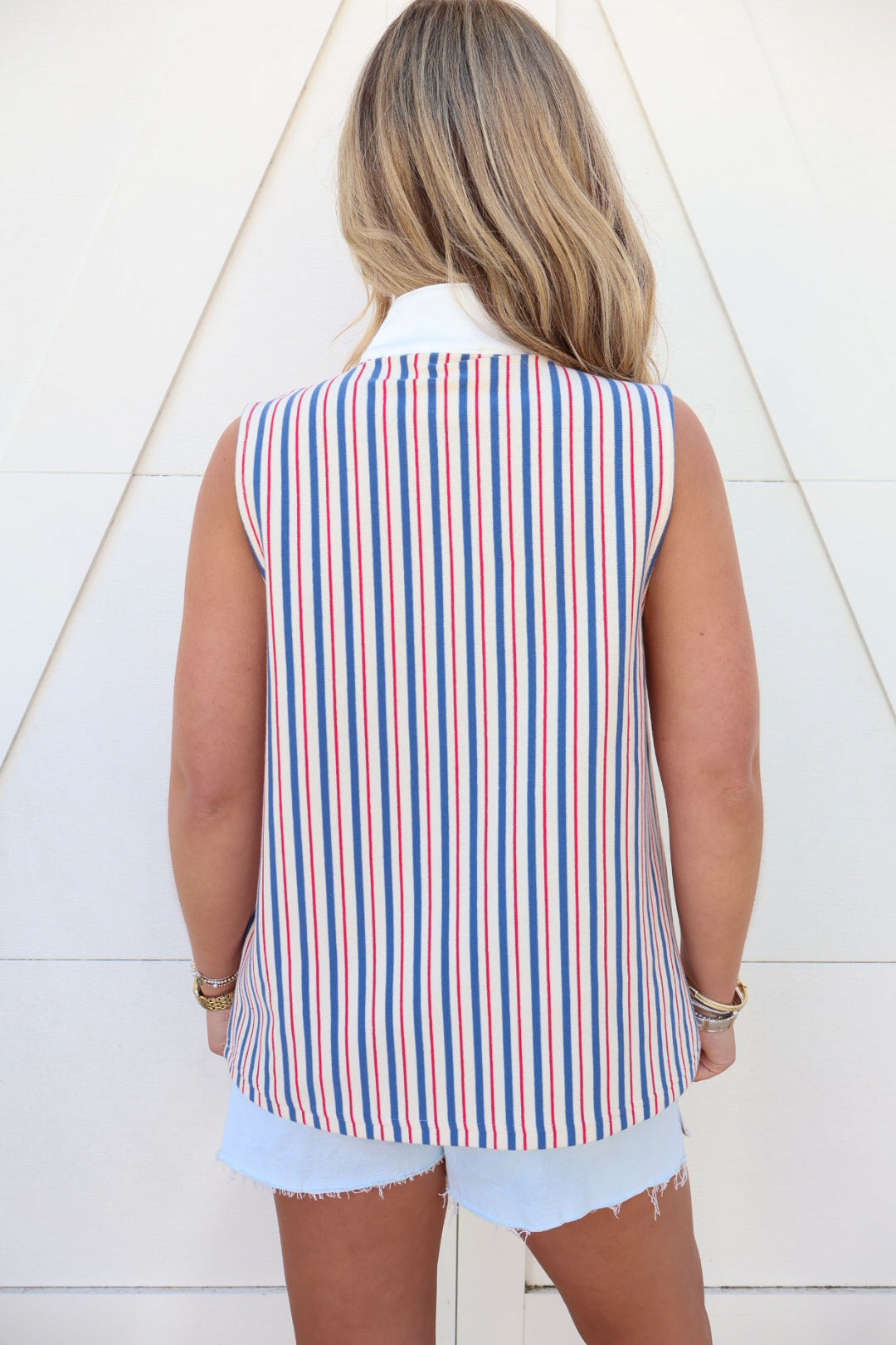 Red White Blue Striped Sleeveless Top