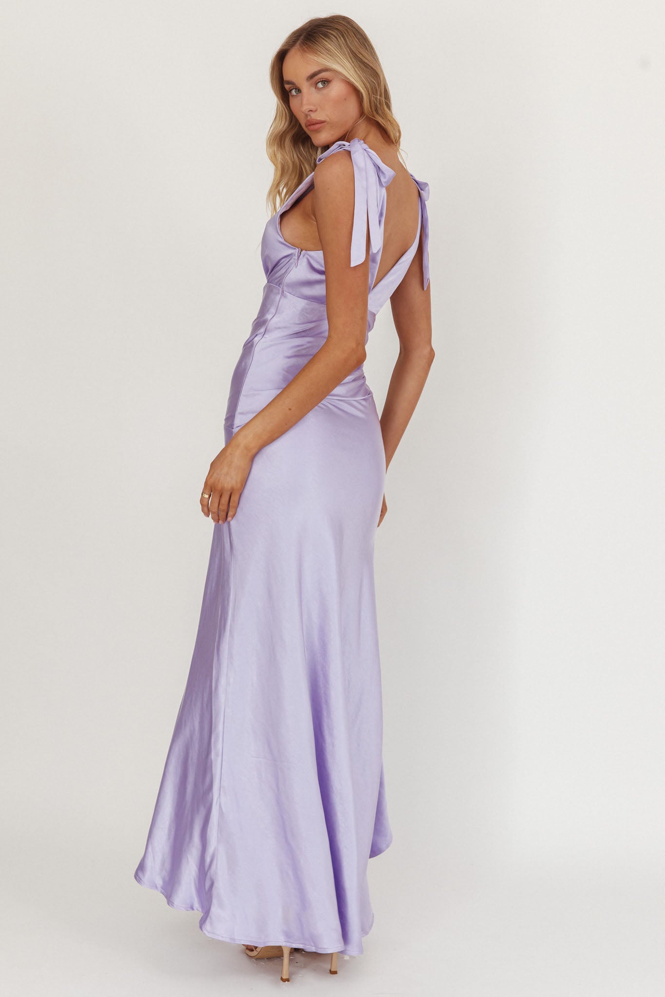 Aquila Tied Shoulder High-Low Hem Dress Lilac