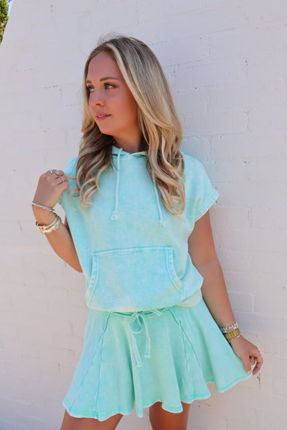 Washed Terry Top and Skort Set - Mint