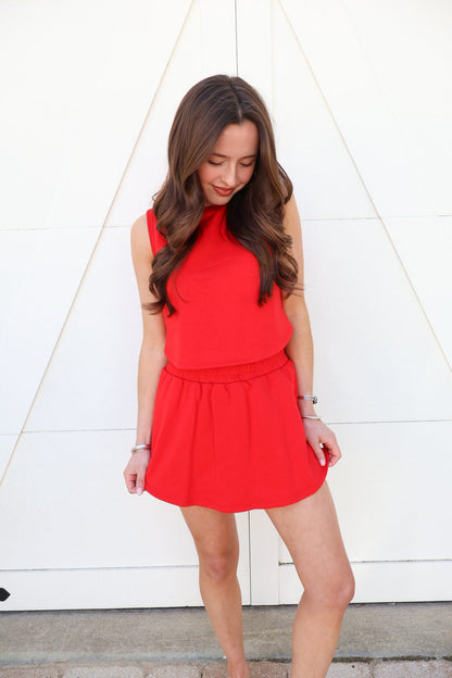 Terry Knit Skort Set - Red