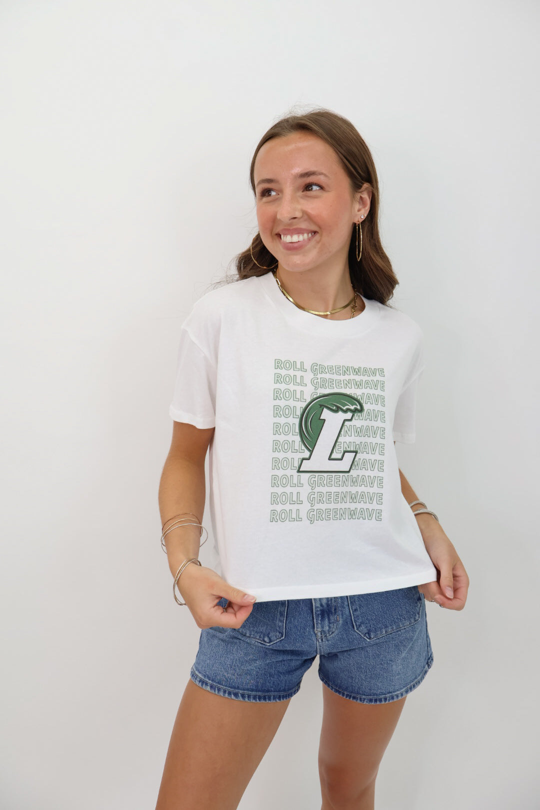Leeds Roll Greenwave Crop Tee - White