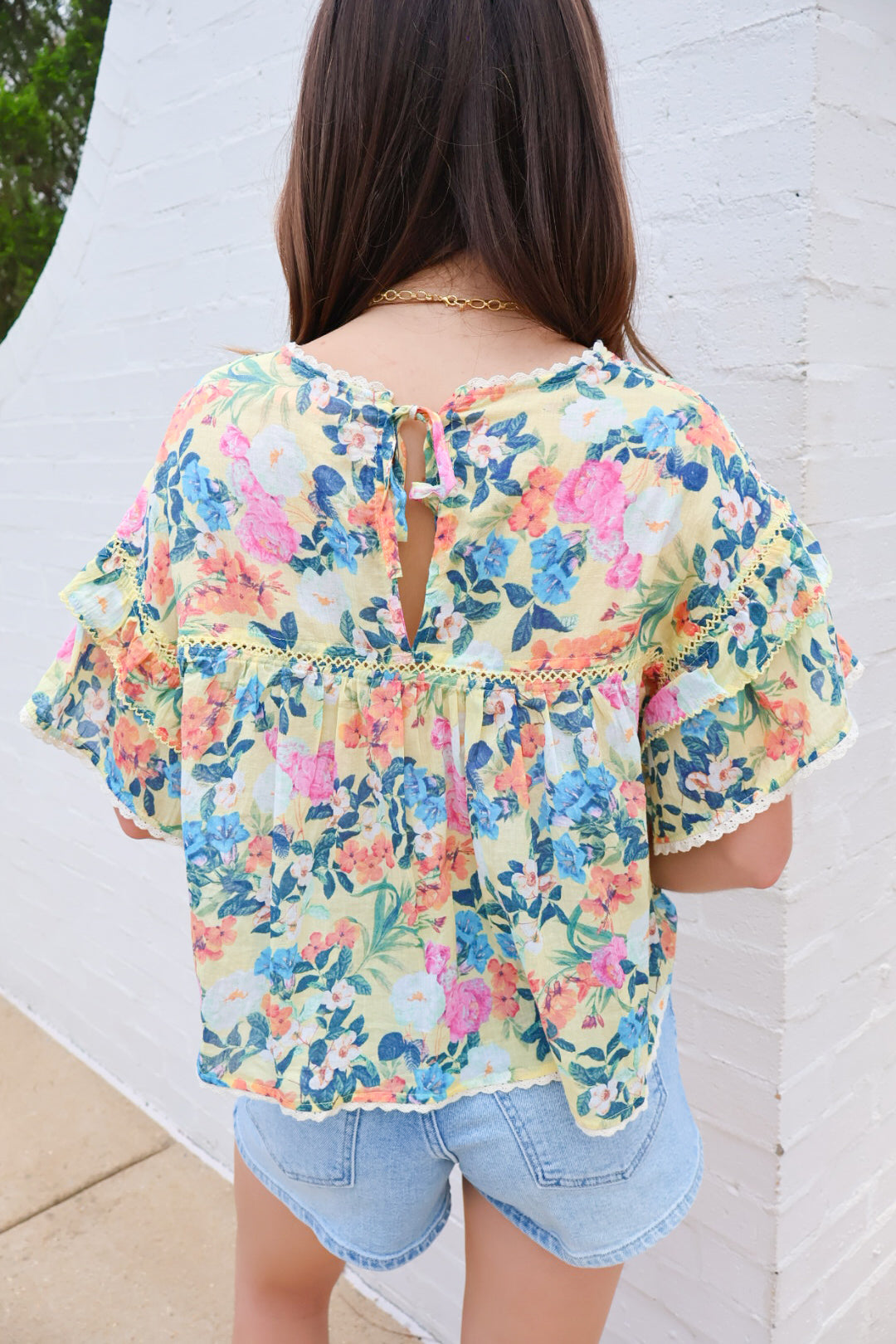 Yellow Garden Floral Ruffle Sleeve Top