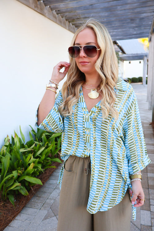 Seaside Breeze Oversized Button Front Top