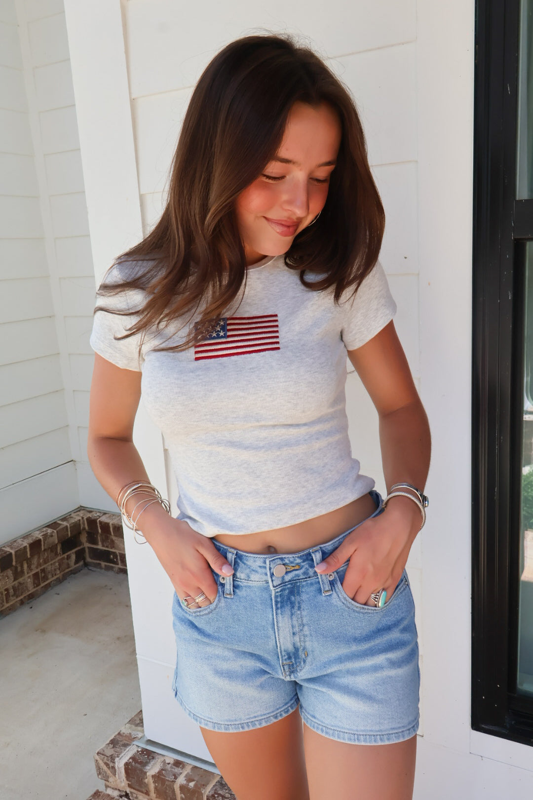 Americana Flag Embroidered Baby Tee