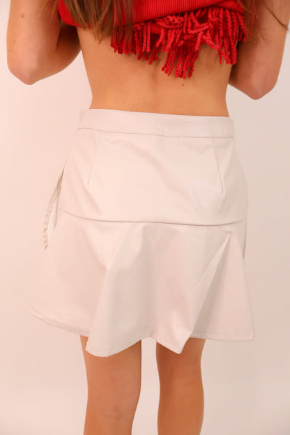 Cream Faux Leather Wrap Skort