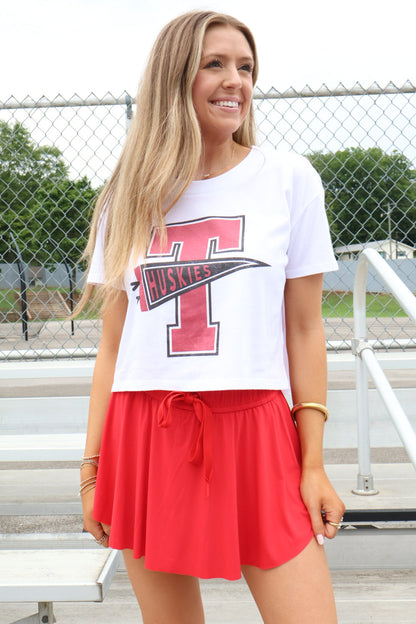 Trussville Huskies Pennant Mom Crop Tee