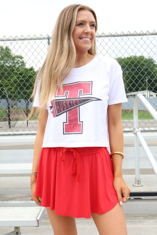 Trussville Huskies Pennant Mom Crop Tee