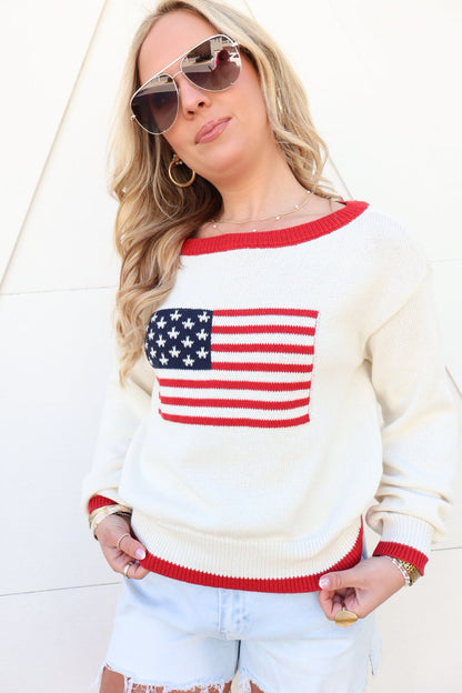 Red Trimmed Lightweight American Flag Sweater
