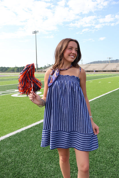 Navy Striped Flowy Mini Dress