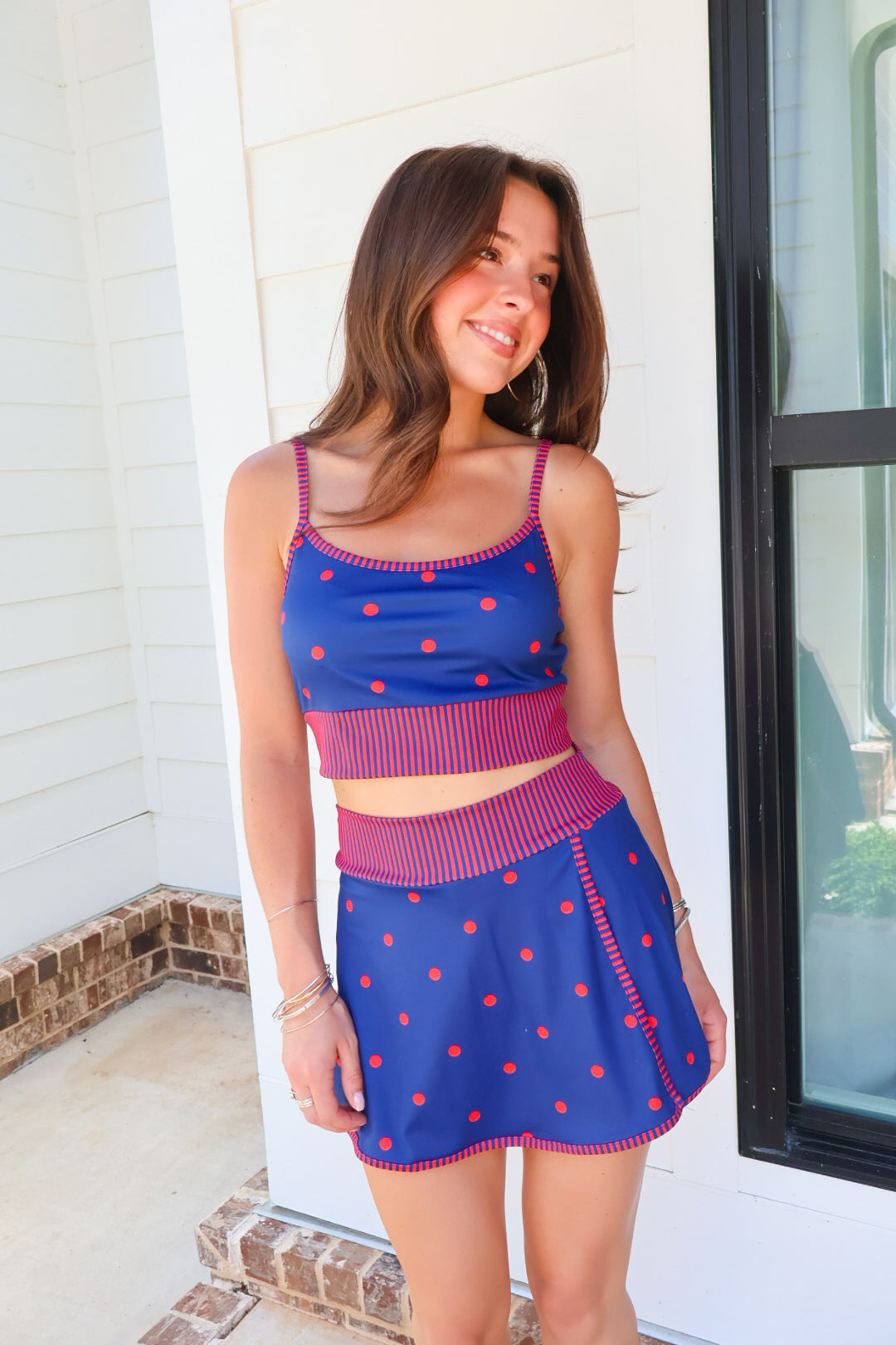 Navy Polka Dot Sporty Crop Top & Skort Set