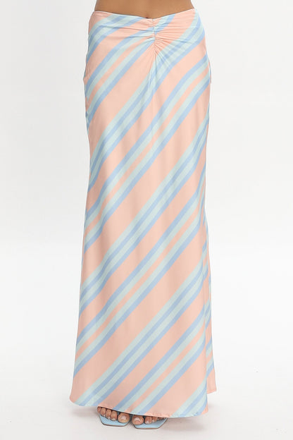 Avatar Ruched Maxi Skirt Striped Aqua