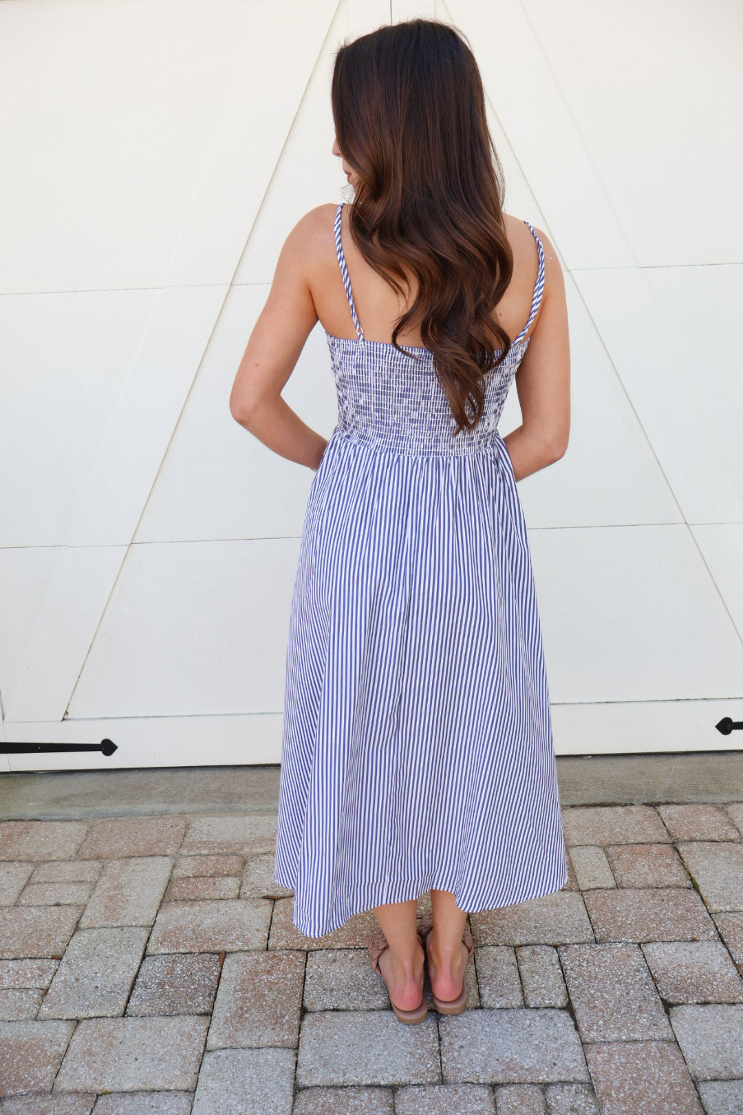 Coastal Navy Stripe Midi Dress
