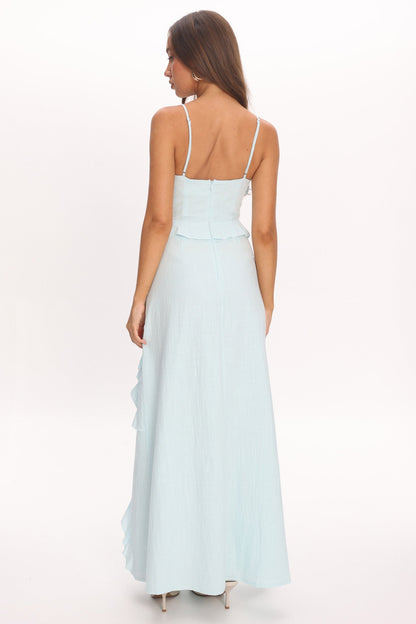 Arrabel Ruffle Split Maxi Dress Blue
