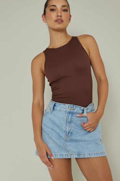 Attitude Ribbed Leotard Chocolate