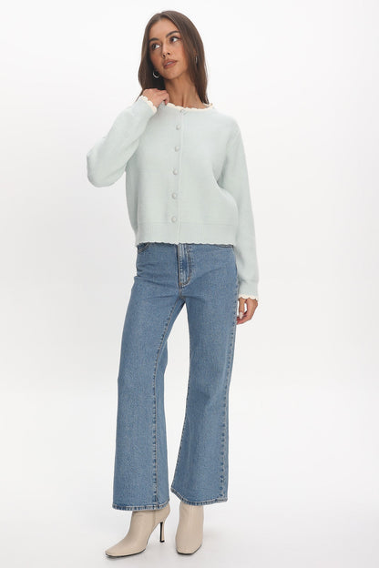 Aurore Scalloped Edge Knit Cardigan Baby Blue