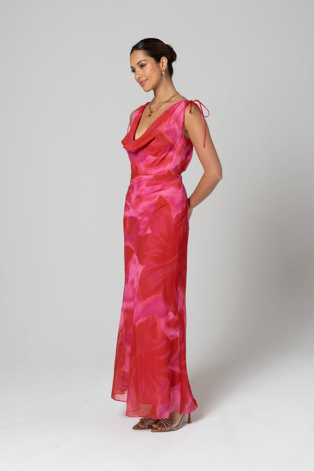 Catalina Cowl Neck Pink Cocktail Dress