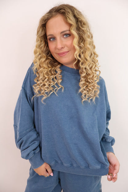 French Terry Pullover and Short Set - Blue Denim