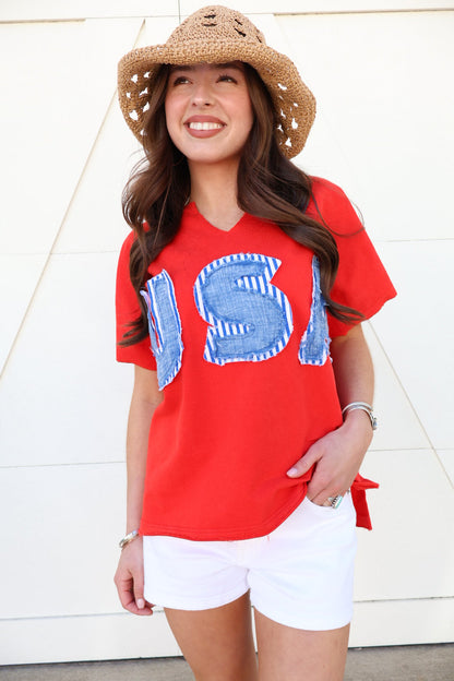 USA Patch Graphic Tee - Red