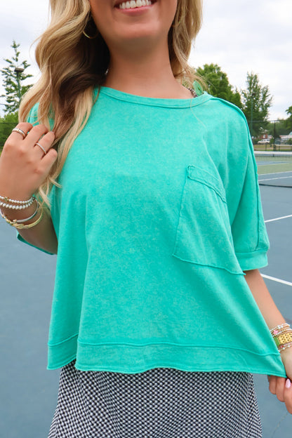 Washed Oversized Pocket Tee - Seafoam
