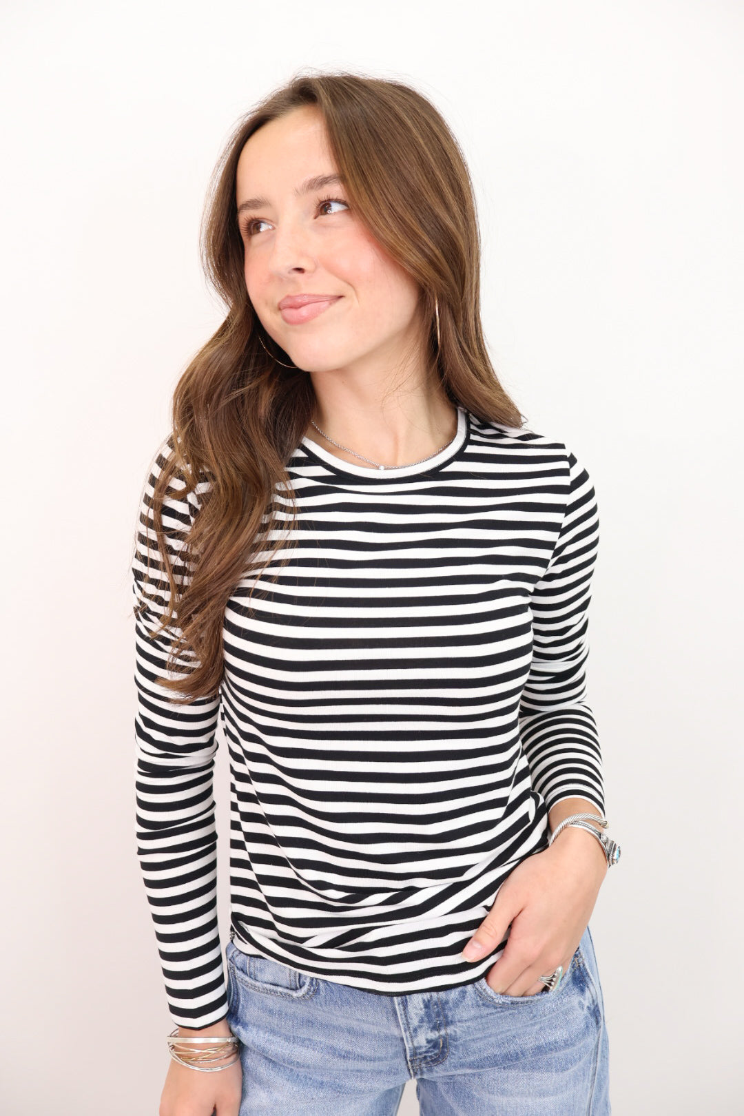 Everyday Striped Long Sleeve Tee - Black & White