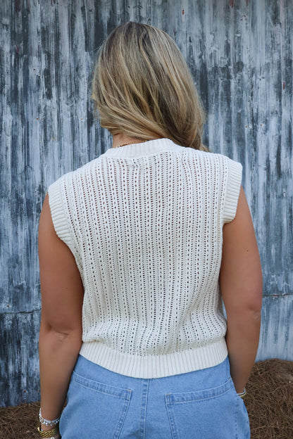 Cream Crochet Button Front Vest