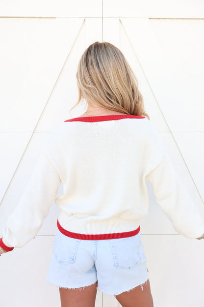 Red Trimmed Lightweight American Flag Sweater