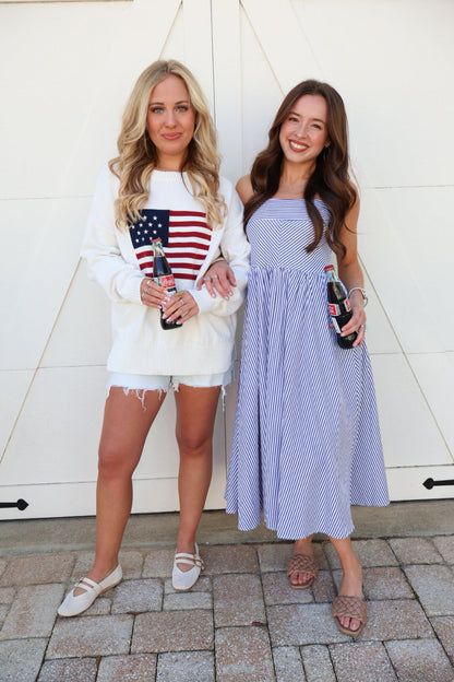 Coastal Navy Stripe Midi Dress