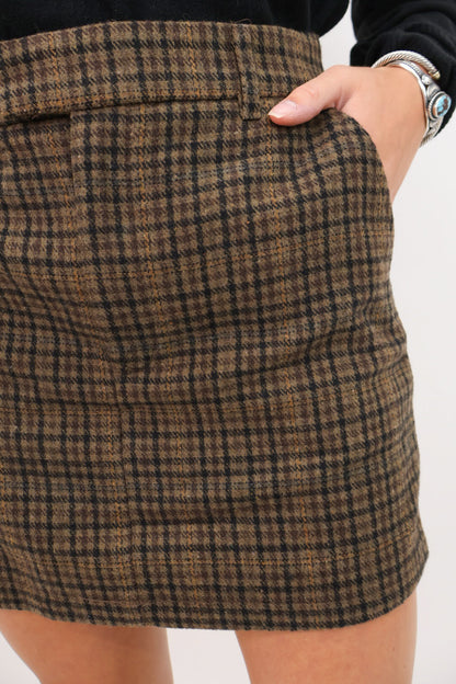 Brown Plaid Mini Skirt