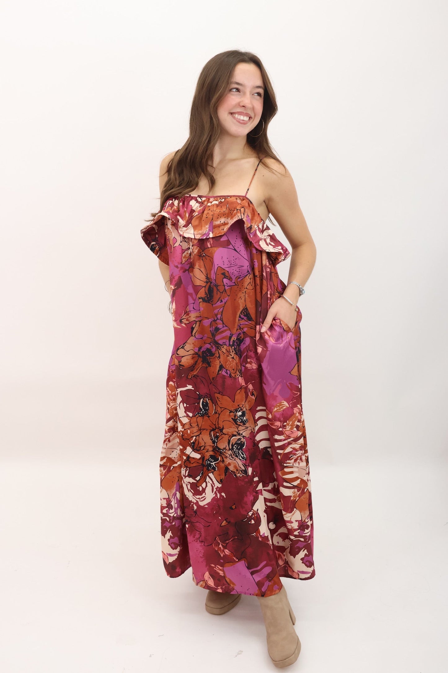 Autumn Bloom Ruffle Maxi Dress