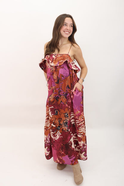 Autumn Bloom Ruffle Maxi Dress