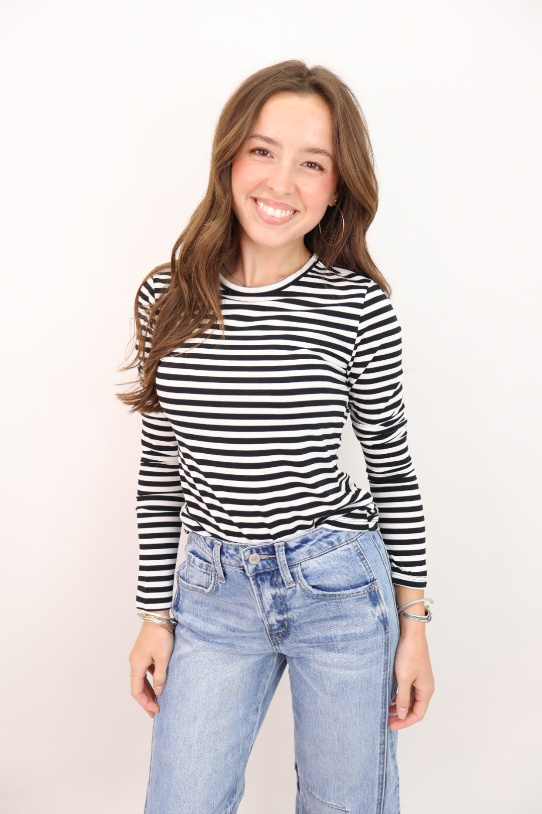 Everyday Striped Long Sleeve Tee - Black & White