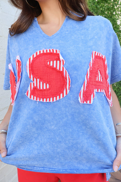 USA Patch Graphic Tee - Blue