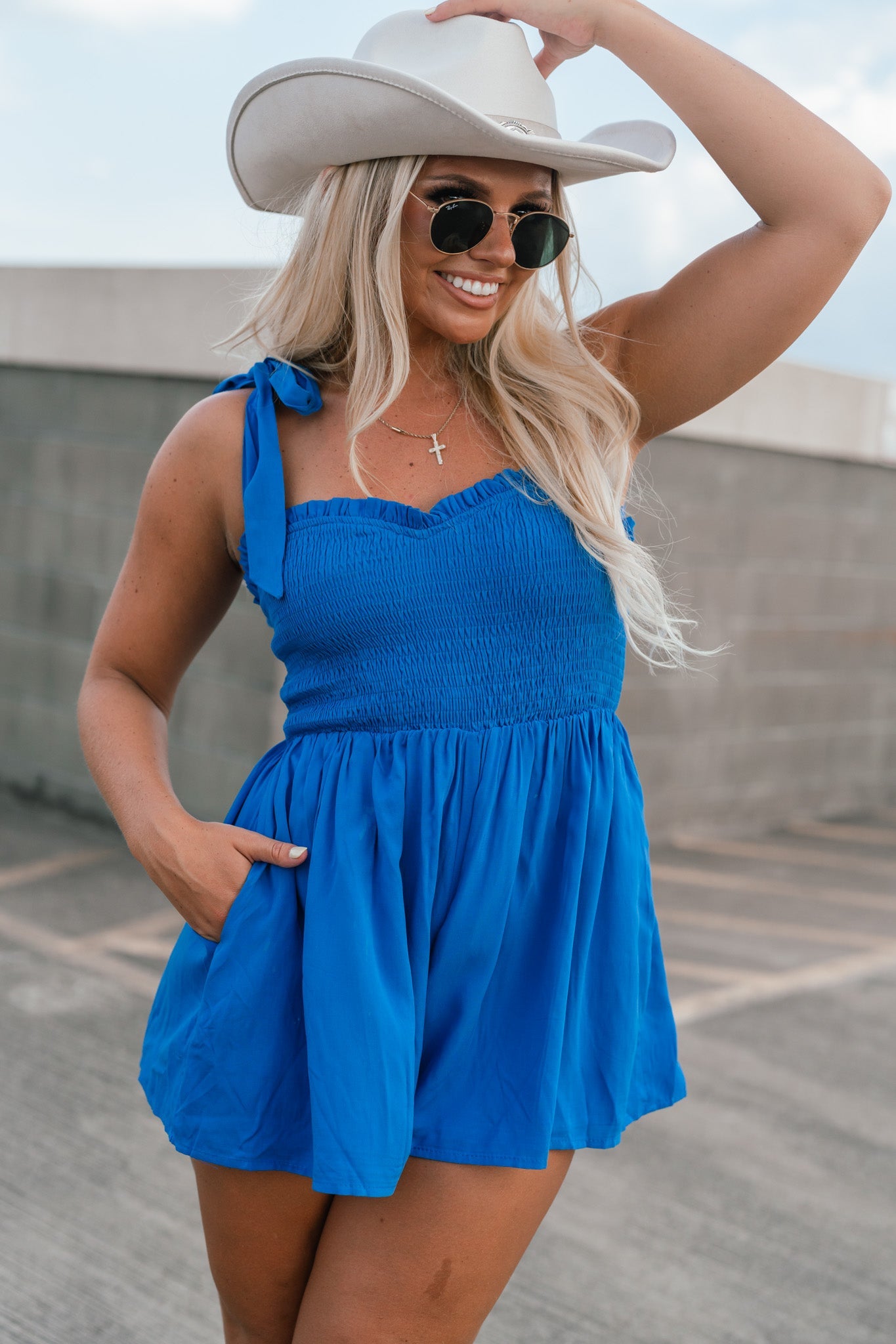 Feeling Blue Smocked Romper