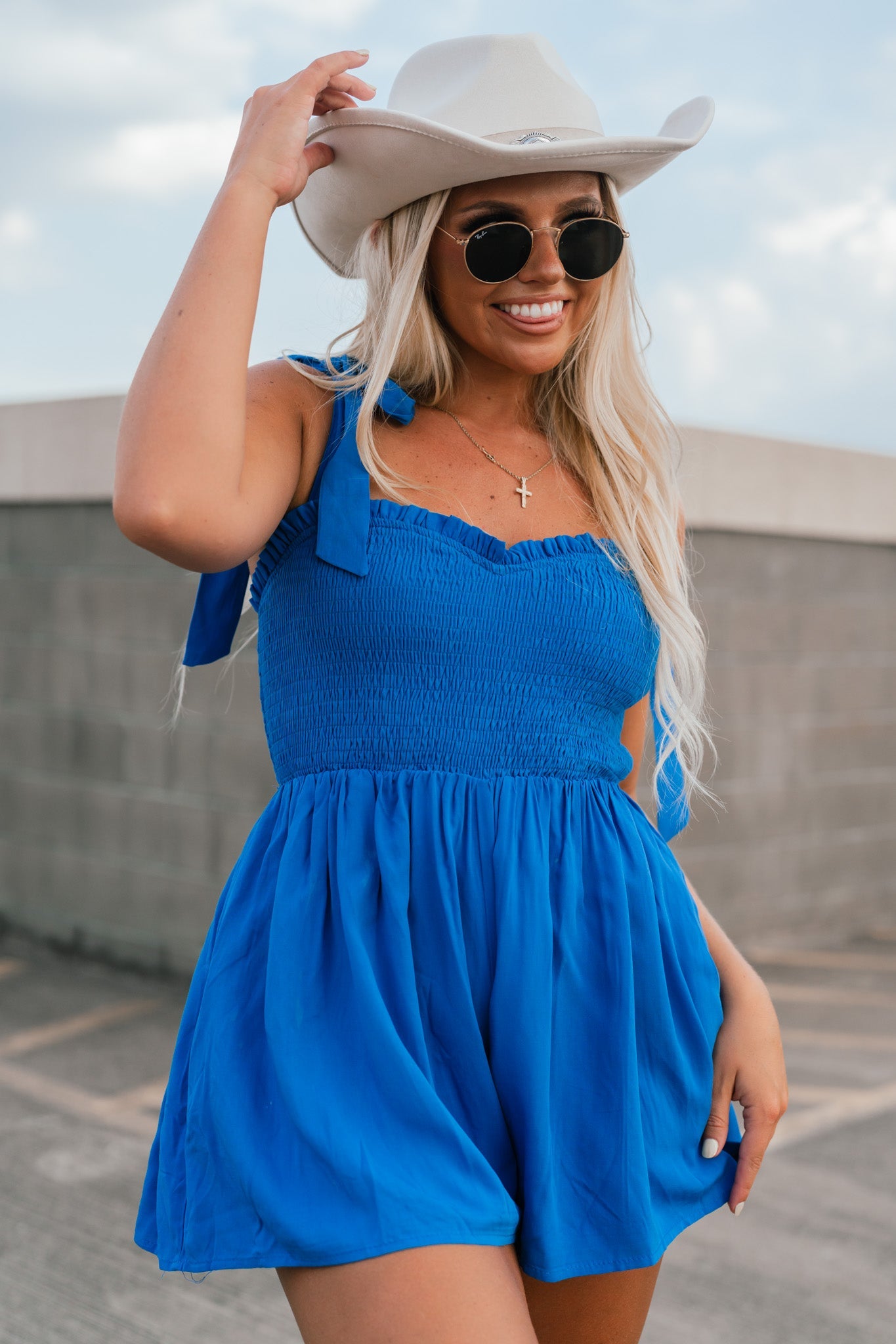 Feeling Blue Smocked Romper