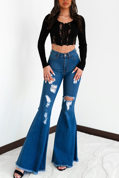 Wild Love Distressed Bell Bottoms (Dark Wash) FINAL SALE