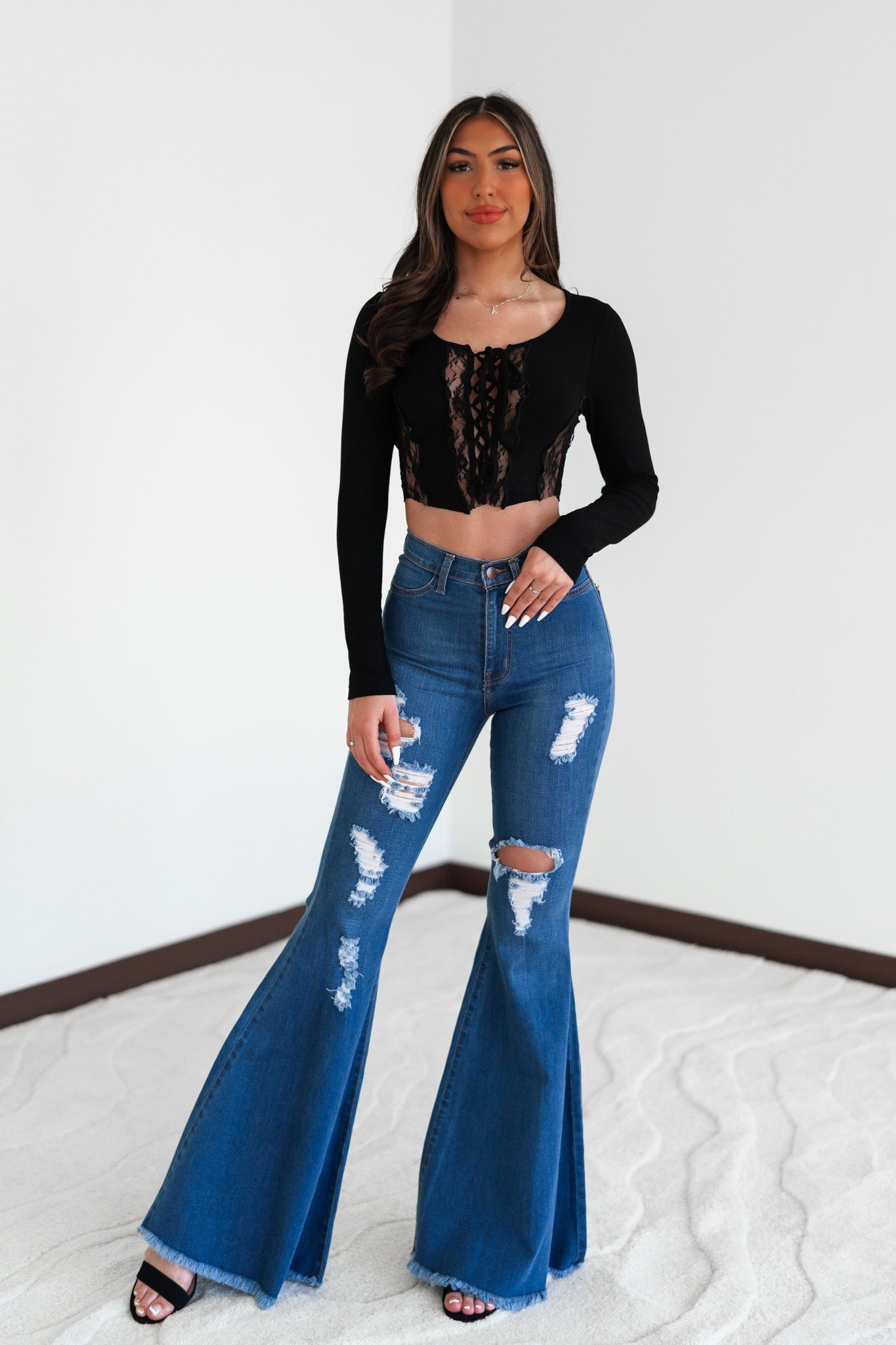 Wild Love Distressed Bell Bottoms (Dark Wash) FINAL SALE