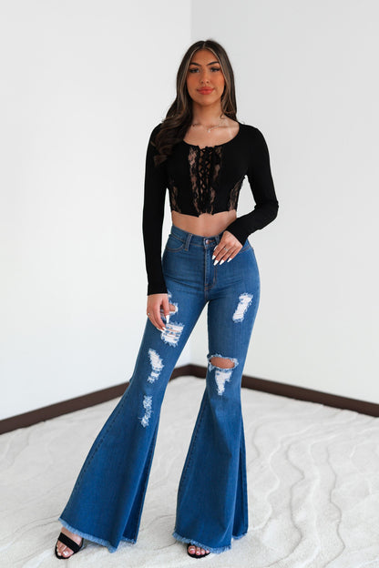 Wild Love Distressed Bell Bottoms (Dark Wash) FINAL SALE
