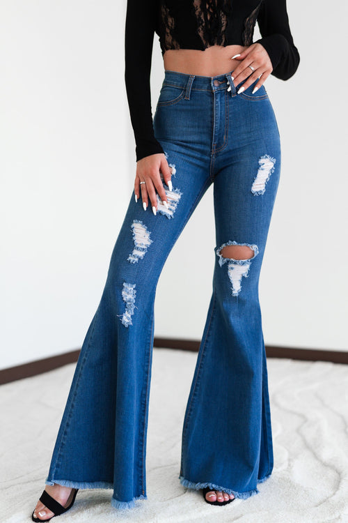 Wild Love Distressed Bell Bottoms (Dark Wash) FINAL SALE