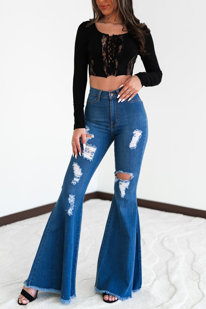 Wild Love Distressed Bell Bottoms (Dark Wash) FINAL SALE
