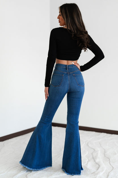 Wild Love Distressed Bell Bottoms (Dark Wash) FINAL SALE