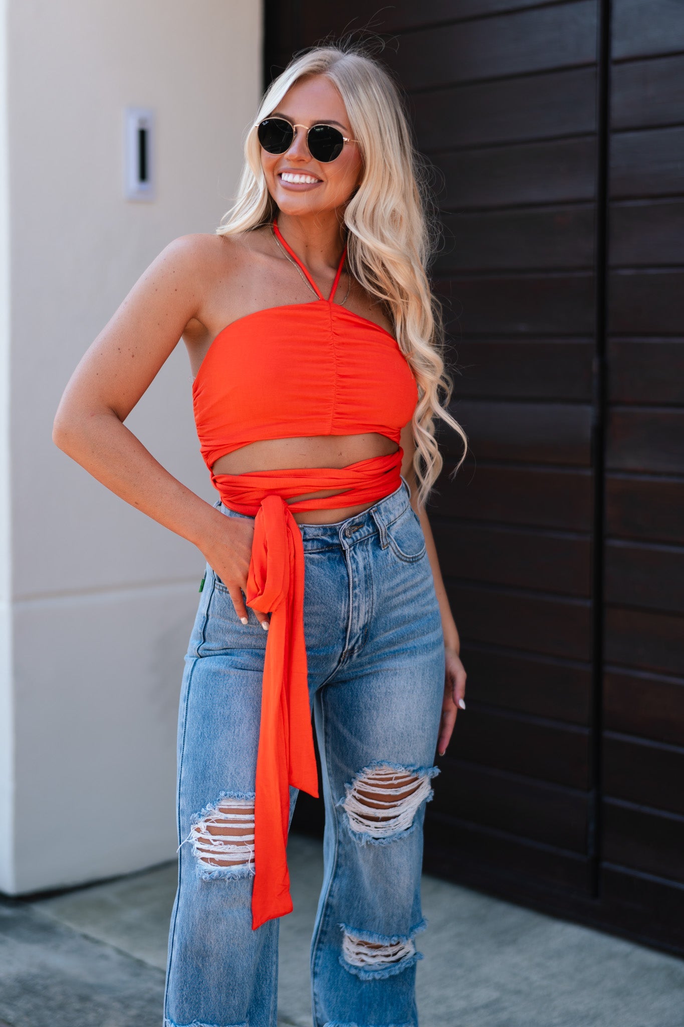 Bahama Wrap Crop Top (Tangerine) FINAL SALE