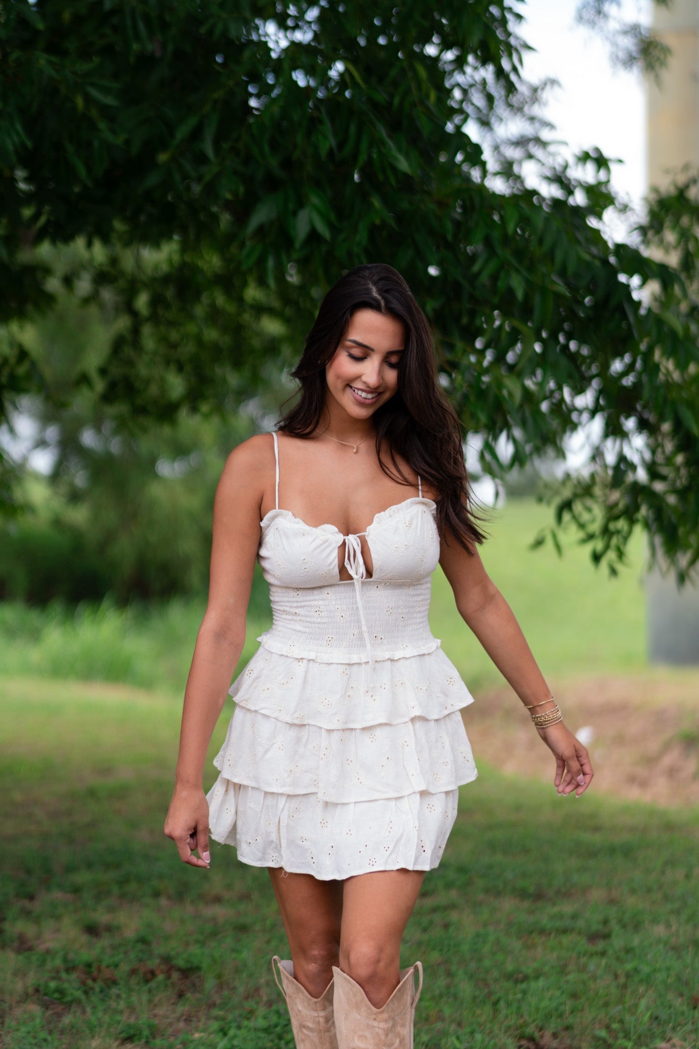 Willa Ruffled Mini Dress (Natural) FINAL SALE