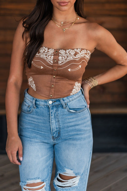 Missoula Suede Bustier Top (Tan)