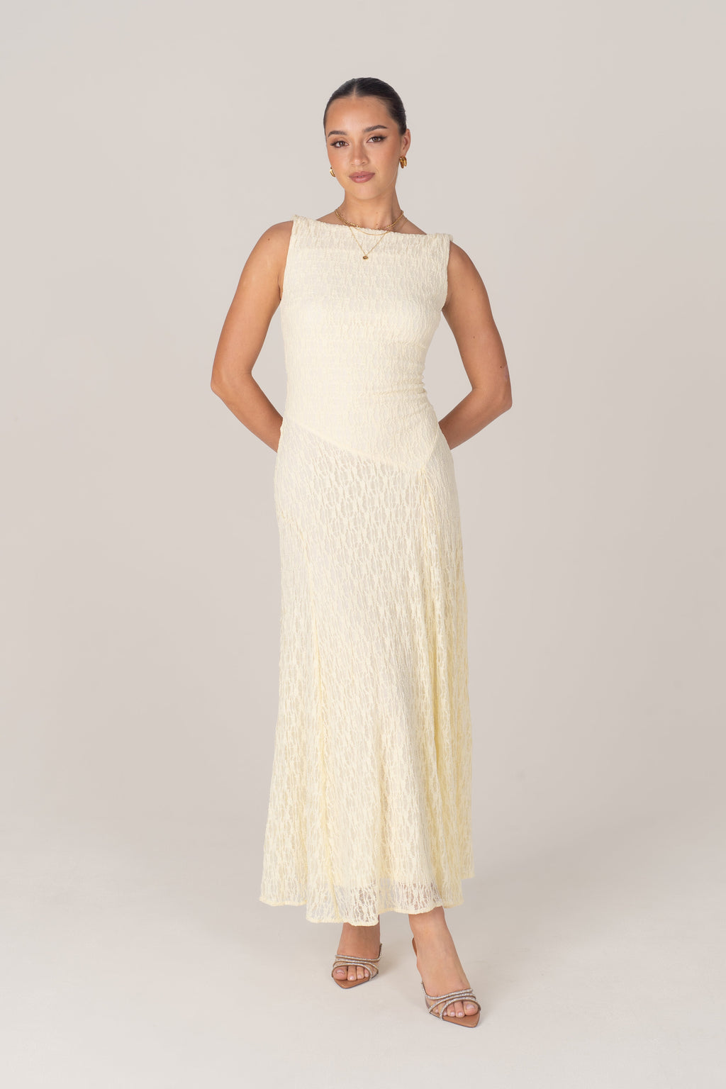 Delia Lace Yellow Maxi Dress with Twist Details